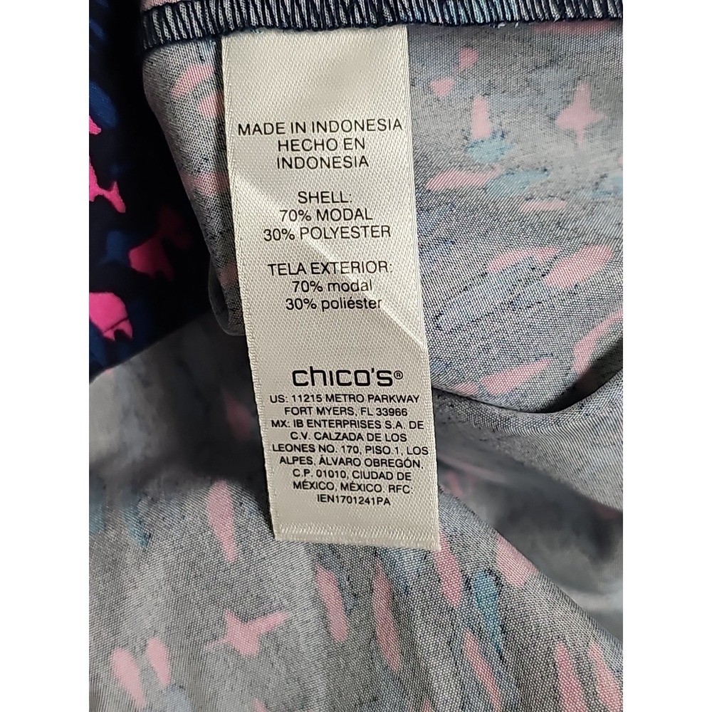 NEW Chicos Sz XL 3 Blue Pink 3/4 Sleeve Summer Button Up Shirt Top Art To Wear - Picture 9 of 9